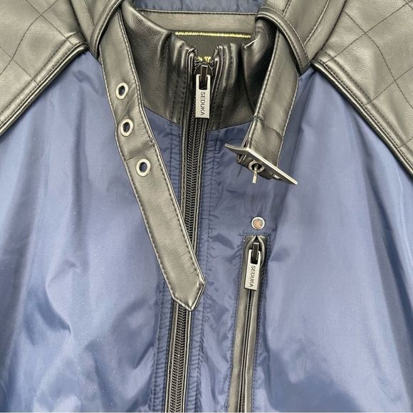 SEDUKA Men’s Regular Navy Full Zip Nylon Moto Jacket Medium - Picture 3 of 16